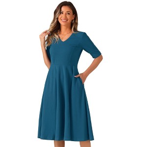 Allegra K Women's 1950s Vintage V Neck Half Sleeve Swing Dress with Pockets - 1 of 4