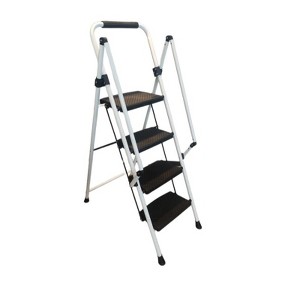 Cesicia White Folding 4-step ladder with Wide Anti-skid Pedal and Safety Handle - 1 of 4