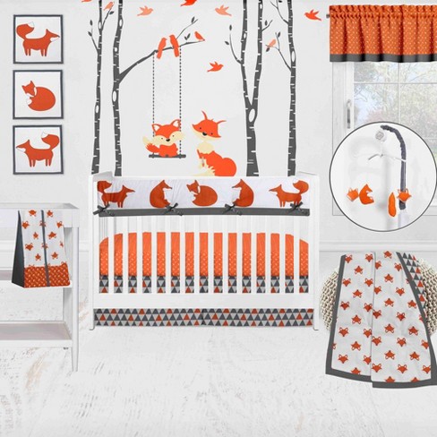 Bacati Playful Fox Orange Gray 10 pc Crib Bedding Set with Long Rail Guard Cover