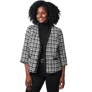 Jessica London Women's Plus Size Tweed V-Neck Jacket - 1 of 4
