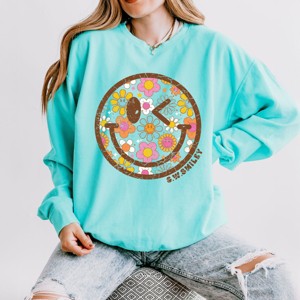 Simply Sage Market S.W.Smiley Groovy Floral Outline Lightweight Garment Dyed Sweatshirt - 1 of 4