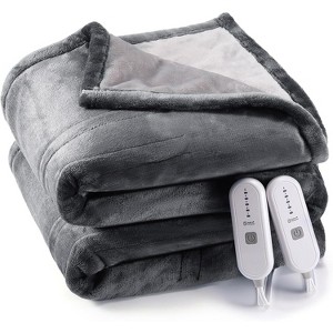 Electric Heated Blanket Throw Queen Size with Dual Control, Heated Throw with 4 Fast Heating Levels & 10 Hours Auto Off, Machine Washable, Grey - 1 of 4