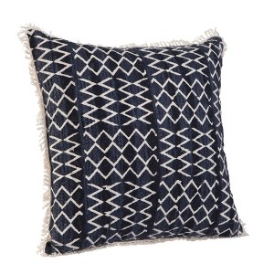 Dsvimoy Support Pillow Textured Fringed Throw Pillow with Geometric Design for Home Decor, Blue, 22"*22"*6" - 1 of 4
