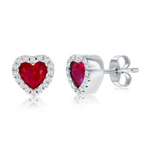 Bella Silver Sterling Silver, CZ Heart Stud Earrings - Ruby - Red - 1 of 2