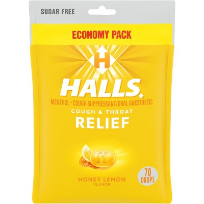 Halls Sugar Free Cough Drops - Honey Lemon - 70ct