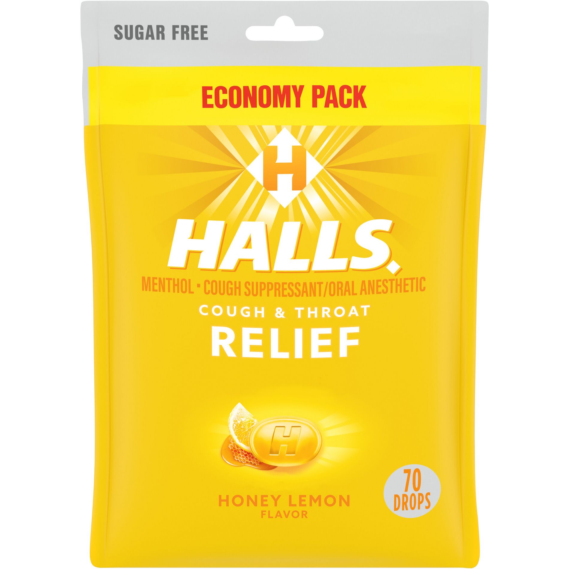 Halls Sugar Free Cough Drops - Honey Lemon - 70ct