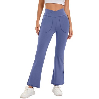 Women's High Waisted Yoga Pants V Crossover Flare Casual Workout Pants