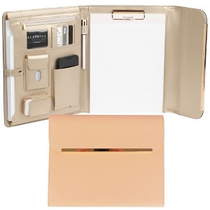 Blu Monaco Professional Padfolio for Women – Vegan Leather Portfolio Organizer with Gold Accents, Available in Multiple Colors and Closure Styles - 1 of 4