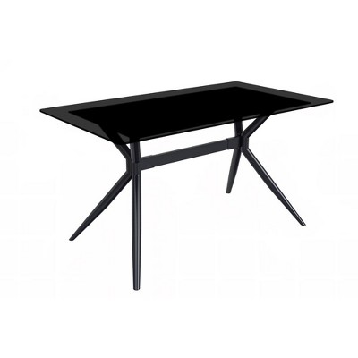 LeisureMod Elega Modern Dining Table Rectangular Tabletop and Durable Black Stainless Steel Base for Kitchen and Dining Room
