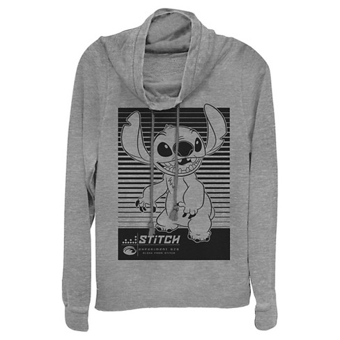 Juniors Womens Lilo & Stitch Black And White Tonal Cowl Neck Sweatshirt -  Gray Heather - Medium : Target