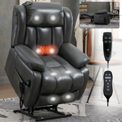 Electric Recliner Armchair Dual Motor Power Lift Recliner Chair With Vibration Massage And Lumbar Heating Rising Recliner Chair Gray Cuddlewood