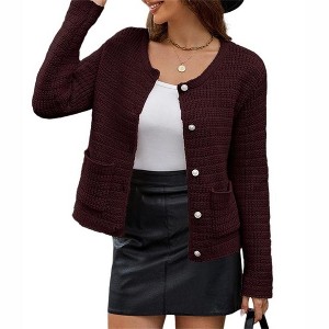 Women Knit Cardigan Sweaters Fall Fashion Long Sleeve Open Front Button Down Trendy Casual Jacket Winter Clothes - 1 of 4