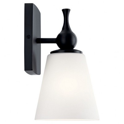 Black Bronze Cylinder Sconce with Satin Etched Glass