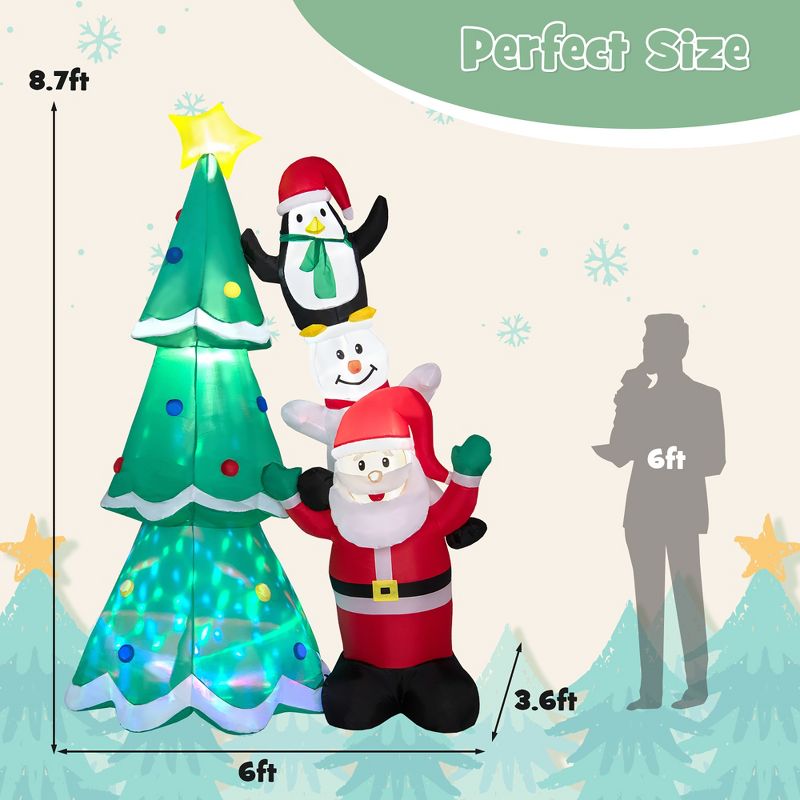 Costway 8.7FT Inflatable Christmas Tree with Santa Claus & Snowman & Penguin Blow-up Xmas Decoration w/Multicolor Disco Light, 4 of 11
