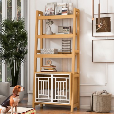 76" Tall Bookcase with Storage, Dog Crate Furniture with Storage Rack, Pet Friendly Ladder Bookcase for Home Office Living Room Bedroom