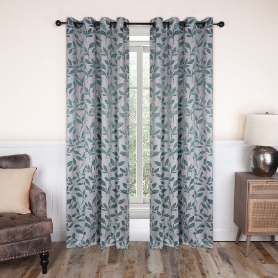 Modern Bohemian Leaves Blackout Curtain Set With 2 Panels And 8