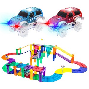 PICASSO-TILES 50 Pc Magnetic Tiles Race Track with 2 Racing Cars, Building Blocks, STEM Toy for Kids - 1 of 4