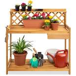 Best Choice Products Outdoor Wooden Garden Potting Bench, Workstation Table w/ Cabinet Drawer, Open Shelf