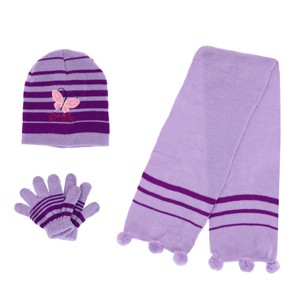 Heat Trendz Girl's One Size Fits Most Stripe Butterfly Hat Gloves and Scarf Winter Set - 1 of 4