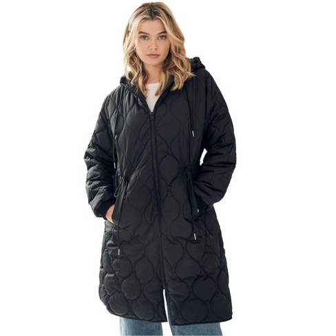 ellos Women's Plus Size Long Quilted Jacket With Drawstring Waist - image 1 of 4