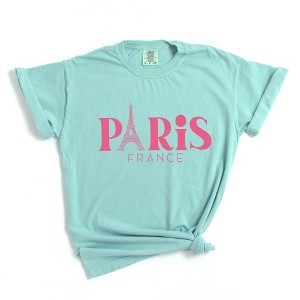 Simply Sage Market Women's Paris France Eiffel Tower Short Sleeve Garment Dyed Tee - 1 of 4