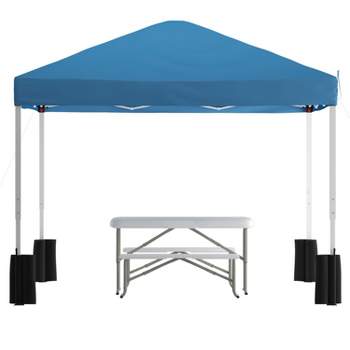Flash Furniture 10'x10' Pop Up Event Canopy Tent with Wheeled Case and Folding Bench Set - Portable Tailgate, Camping, Event Set