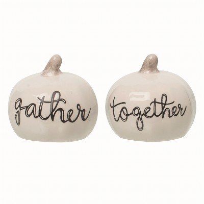 Transpac Ceramic White Harvest Gather Together Pumpkin Salt and Pepper Shakers Set of 2