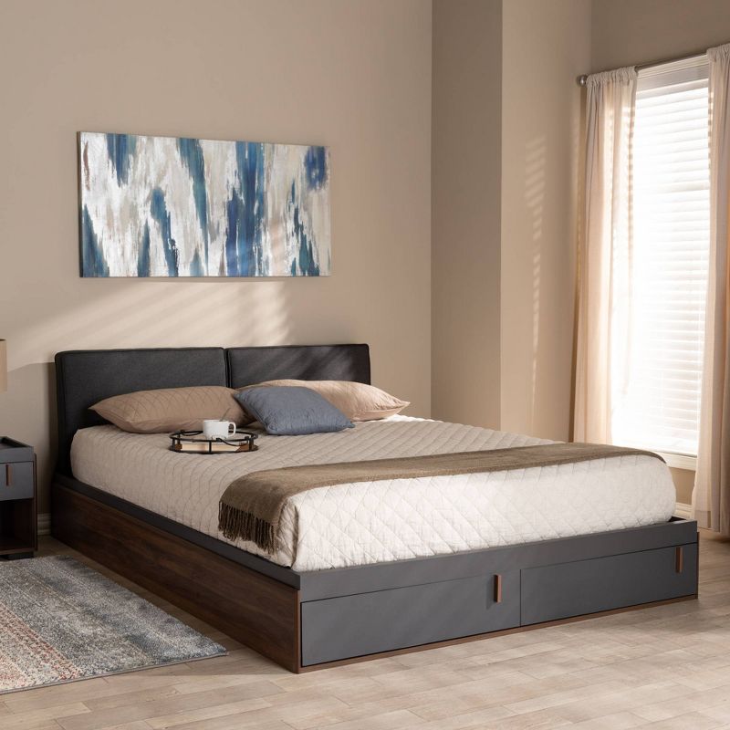 Queen Rikke Two-Tone Wood Platform Storage Bed with Upholstered Headboard Gray - Baxton Studio, 6 of 12