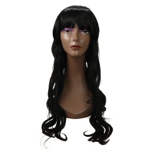 Unique Bargains Women's Curly Wigs 25.5" Black with Wig Cap Long Hair With Bangs - 1 of 4