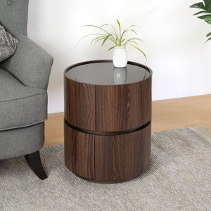 Christopher Knight Home Bernie Modern Round Side Table with Tempered Glass Top and Two Drawers - 1 of 4