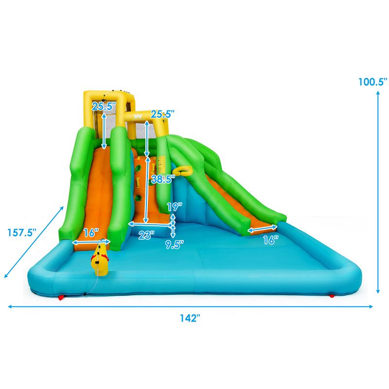 Inflatable Water Park Bounce House Two-Slide Bouncer w/Climbing Wall&480W Blower, 2 of 11
