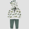 Carter's Just One You® Baby Boys' 3pc French Terry Dinosaur Sweatshirt, Short Sleeve Bodysuit & Pants Set - Green - 2 of 4