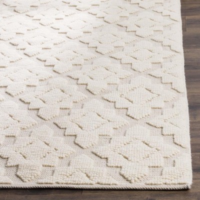 Ivory Hand-Knotted Wool and Cotton Area Rug, 5' x 8'