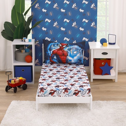 Marvel Spiderman to the Rescue Red White and Blue 2 Piece Toddler Sheet Set Fitted Crib Sheet and Reversible Pillowcase