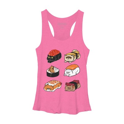 Women's Design By Humans Sushi Persian Cat By huebucket Racerback Tank Top