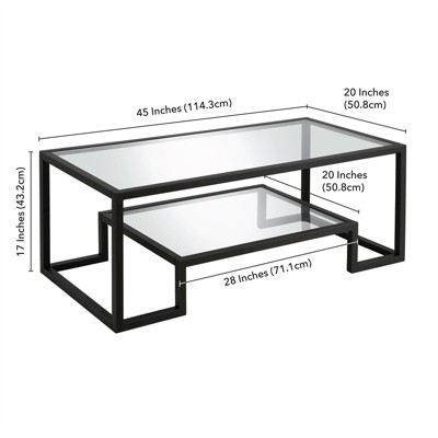 Blackened Bronze Rectangular Glass Coffee Table with Lower Shelf