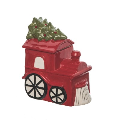 Transpac Ceramic 9.5 in. Red Christmas Simple Train with Tree Cookie Jar