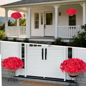 2Pcs Artificial Hanging Geraniums Plant with Brown Basket, 12 Pcs Geraniums Flowers for Christmas, Front Porch, Garden, Patio, Home Decor - 1 of 4