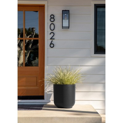 Kona 15" Black Plastic-Stone Composite Round Planter with Drainage