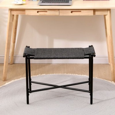 CAVINAS Handwoven Paper Rope Ottomans, Vanity Stool, Foot Rest Shoes Stools, Rectangle Footstools for Entryway, Living Room, Bedroom & Office