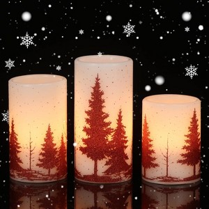 Pack 3 Christmas Decor Flameless Flickering Candles with Automatic Timers, Battery Operated - 1 of 4