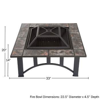 Nature Spring 33" Square Fire Pit With Tile Surround – Black and Orange