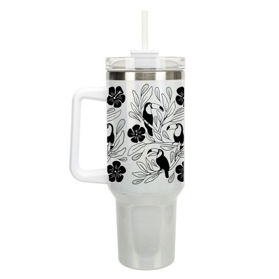 Elanze Designs Tropical Tucan Bird Flower Garden 40 oz. Stainless Steel, Large Water Bottle Coffee Mug, Spill & Leak Resistant, Thermal Travel Tumbler