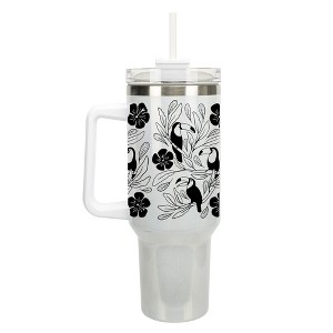 Elanze Designs Tropical Tucan Bird Flower Garden 40 oz. Stainless Steel, Large Water Bottle Coffee Mug, Spill & Leak Resistant, Thermal Travel Tumbler - 1 of 1