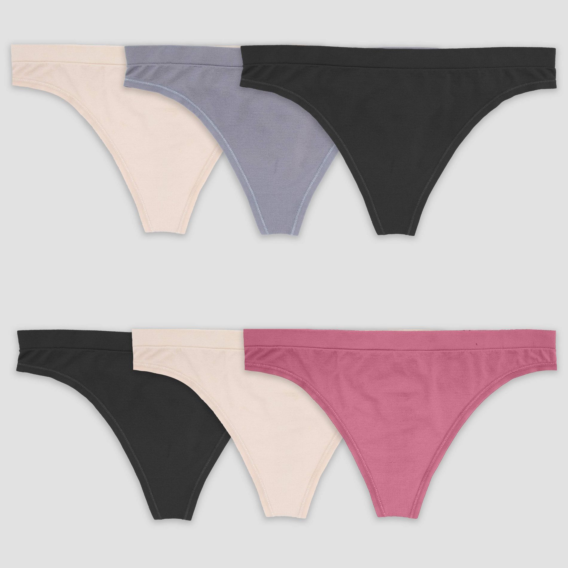 Fruit of the Loom Women's 6pk Seamless Thong - 6: Mid Rise, Tagless, 4-Way Stretch, Full Waistband Elastic, Machine Washable