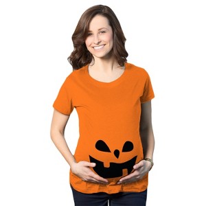 Maternity Teardrop Eyes Pumpkin Face Halloween Pregnancy Announcement T Shirt - Crazy Dog Maternity T Shirt - 1 of 4