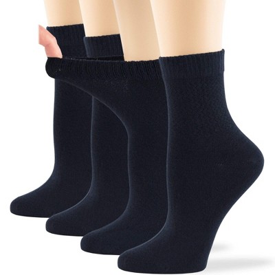 Women's Viscose Bamboo Diabetic QuarterNon-Binding Socks- L-M - 4 Pack - Black, Brown, White, Multicolors | 7BIGSTARS KINGDOM