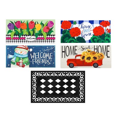 Evergreen Flag Sassafras Doormat Modern Farmhouse Spring, Summer Fall Winter Floormat Set of 5