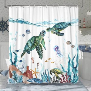 Sea Turtle Shower Curtain Teal Blue Ocean Waterproof Fabric Shower Curtains for Bathroom with Funny Animal Bath Curtain Decor 70.8x70.8 Inch - 1 of 1