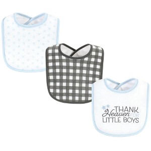 Hudson Baby Infant Boy Fiber Filled Drooler Bibs 3pk, Thank Heaven Blue Stars, One Size - 1 of 4